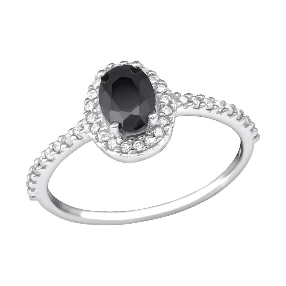 Sterling Silver Diamond Halo and Onyx Ring
